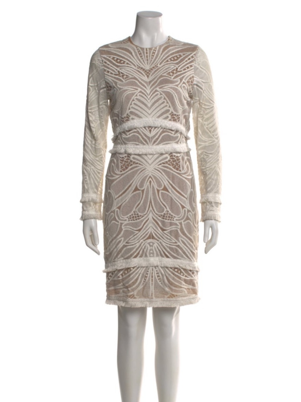 Alexis Ivory Lace-Pattern Long-Sleeve Mini Dress